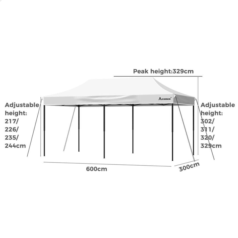 ALFORDSON Gazebo 6x3m Pop Up Marquee 600D Oxford Folding Outdoor Tent White