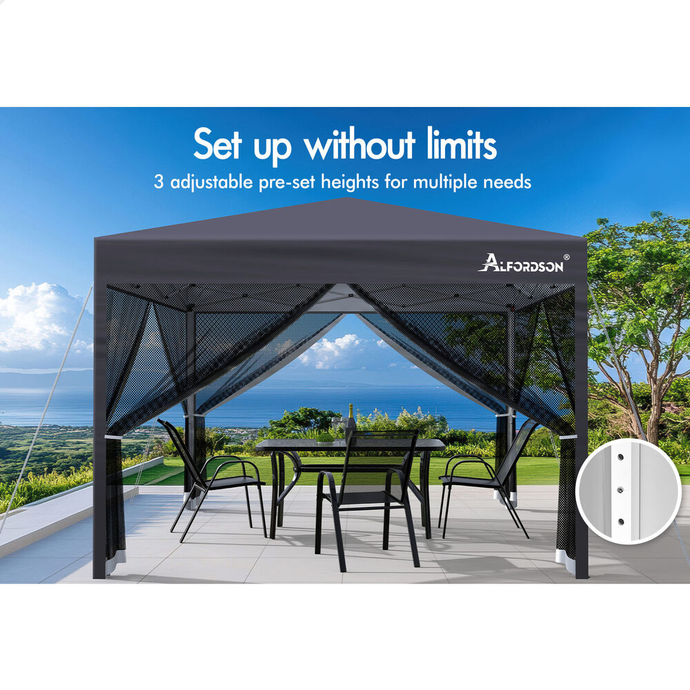 3x3m Gazebo ALFORDSON Pop Up Marquee Outdoor Tent Mesh Wall Grey
