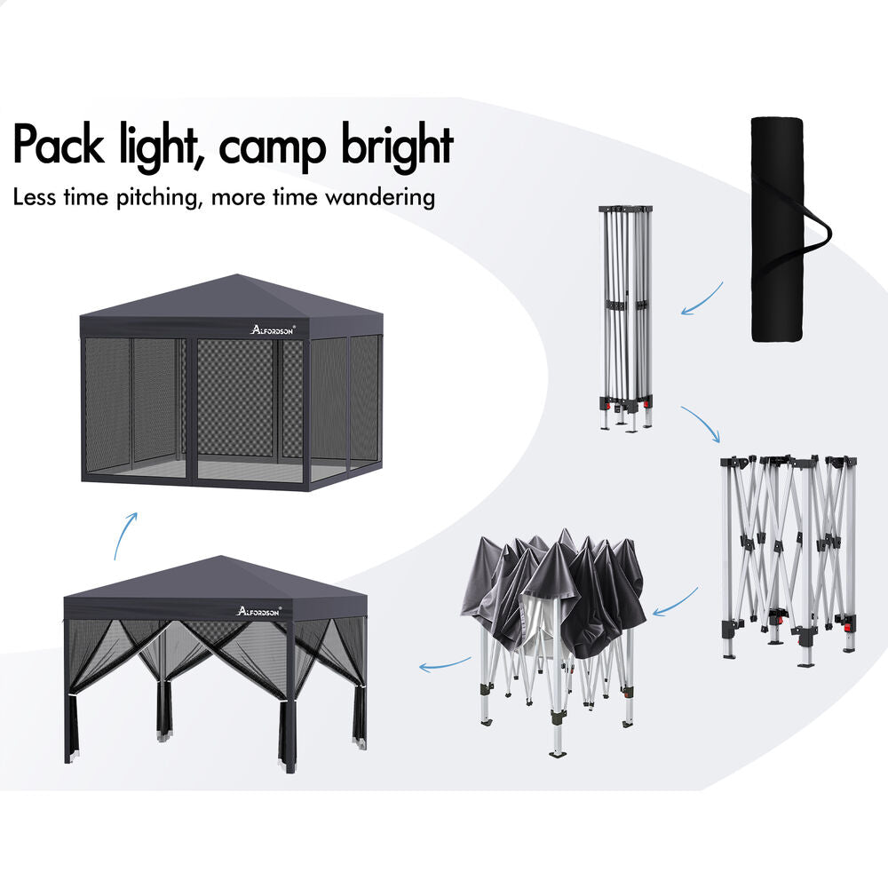 3x3m Gazebo ALFORDSON Pop Up Marquee Outdoor Tent Mesh Wall Grey