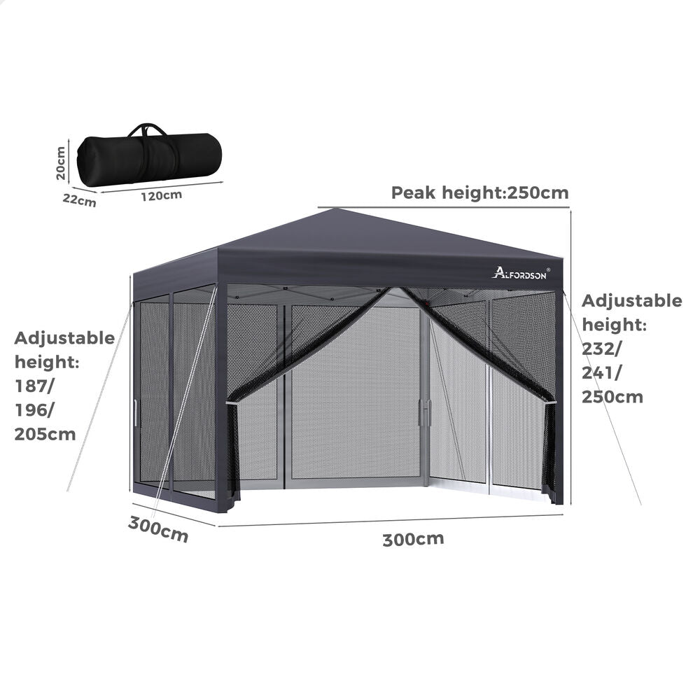 3x3m Gazebo ALFORDSON Pop Up Marquee Outdoor Tent Mesh Wall Grey