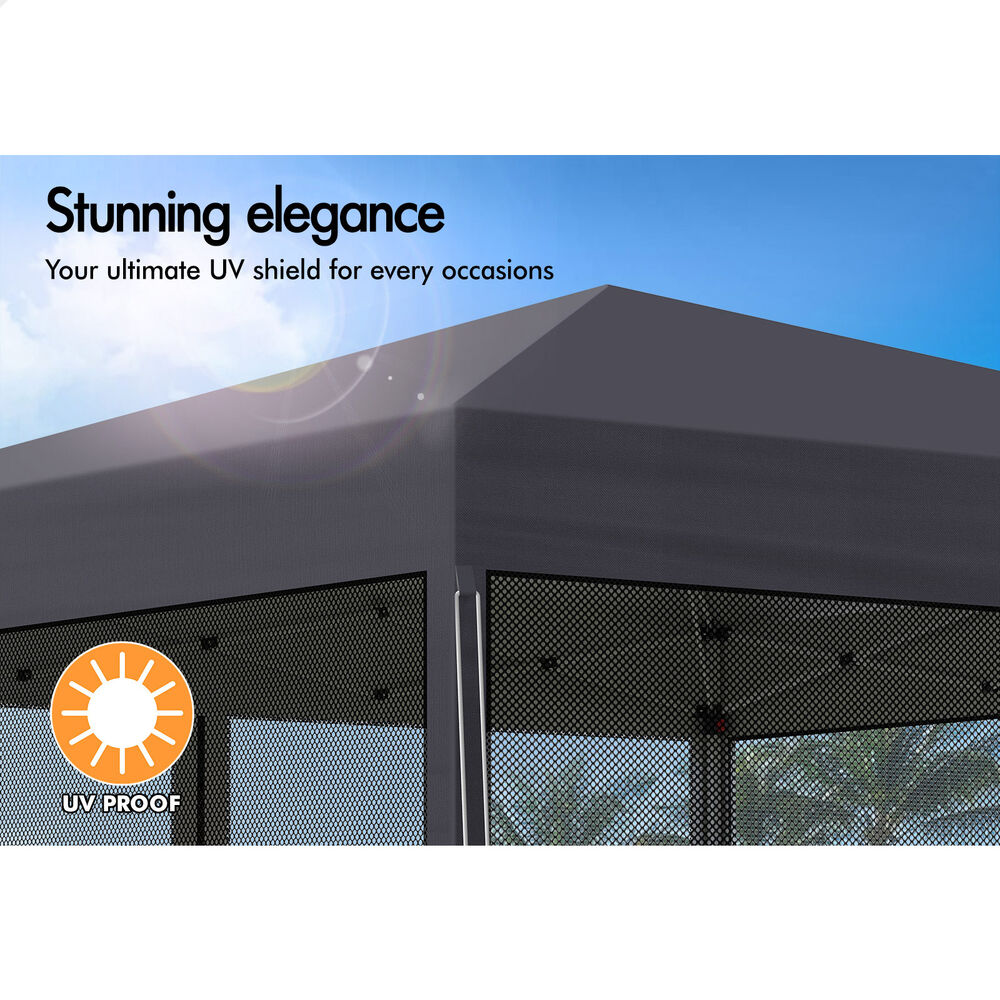 3x3m Gazebo ALFORDSON Pop Up Marquee Outdoor Tent Mesh Wall Grey
