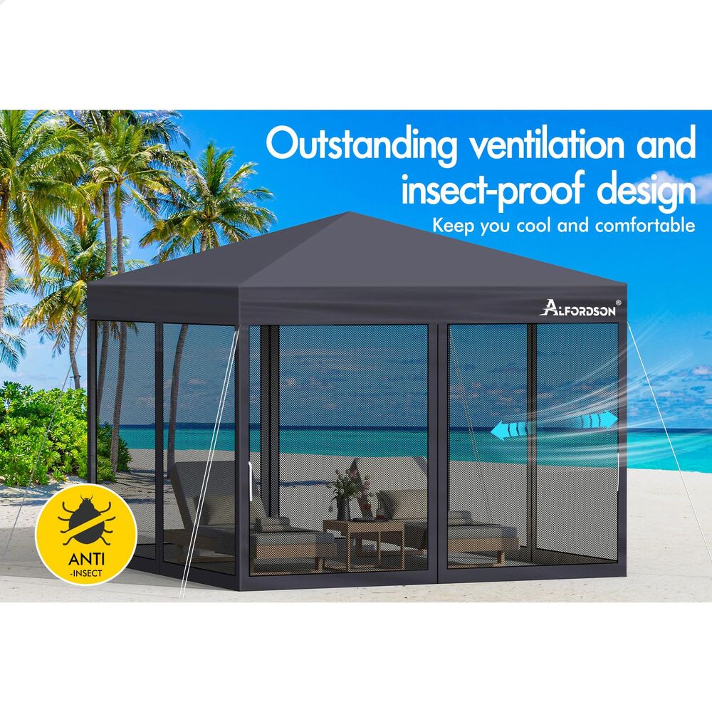 3x3m Gazebo ALFORDSON Pop Up Marquee Outdoor Tent Mesh Wall Grey