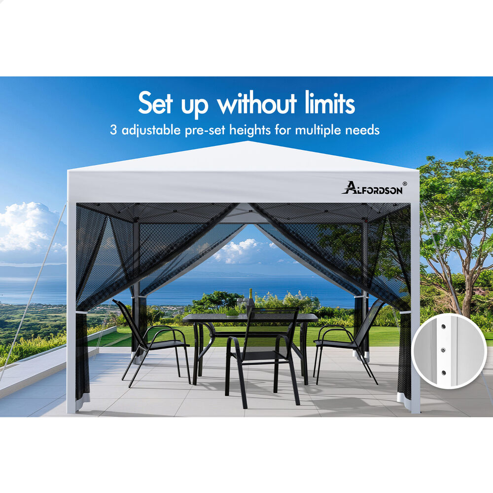 3x3m Gazebo ALFORDSON Pop Up Marquee Outdoor Tent Mesh Wall White