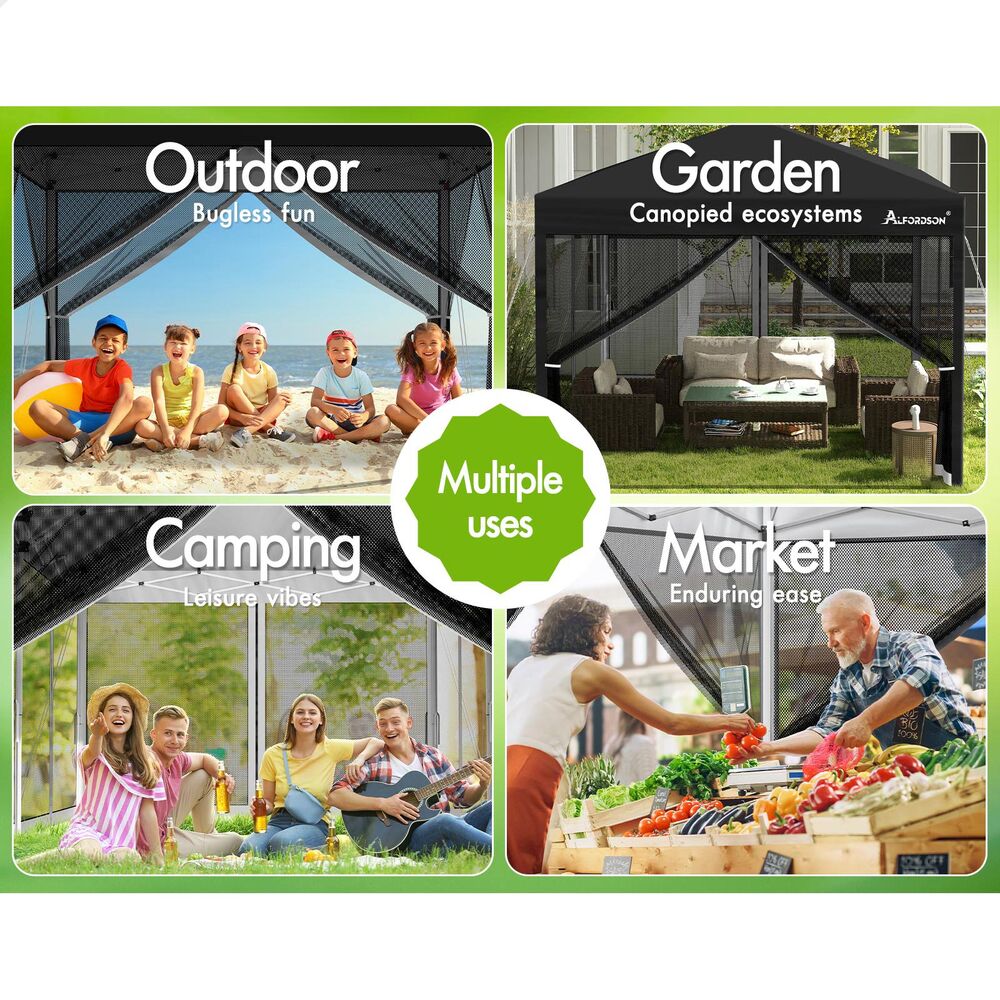 3x6m Gazebo ALFORDSON Pop Up Marquee Outdoor Tent Mesh Wall Black