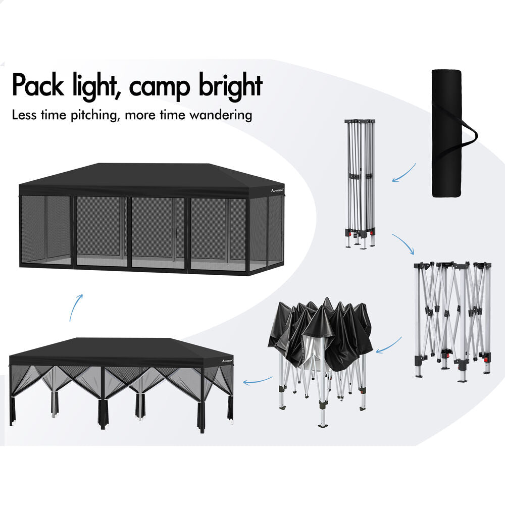 3x6m Gazebo ALFORDSON Pop Up Marquee Outdoor Tent Mesh Wall Black