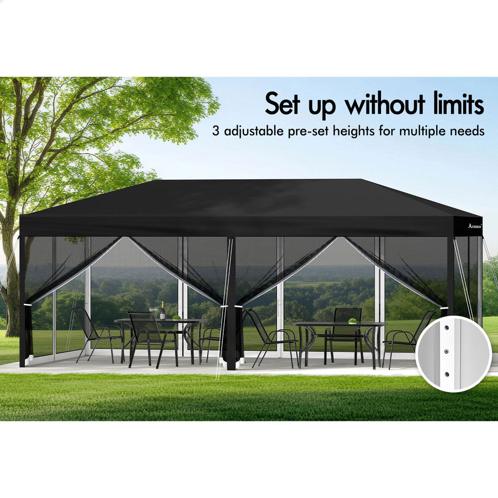 3x6m Gazebo ALFORDSON Pop Up Marquee Outdoor Tent Mesh Wall Black