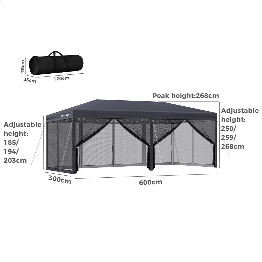 3x6m Gazebo ALFORDSON Pop Up Marquee Outdoor Tent Mesh Wall Grey