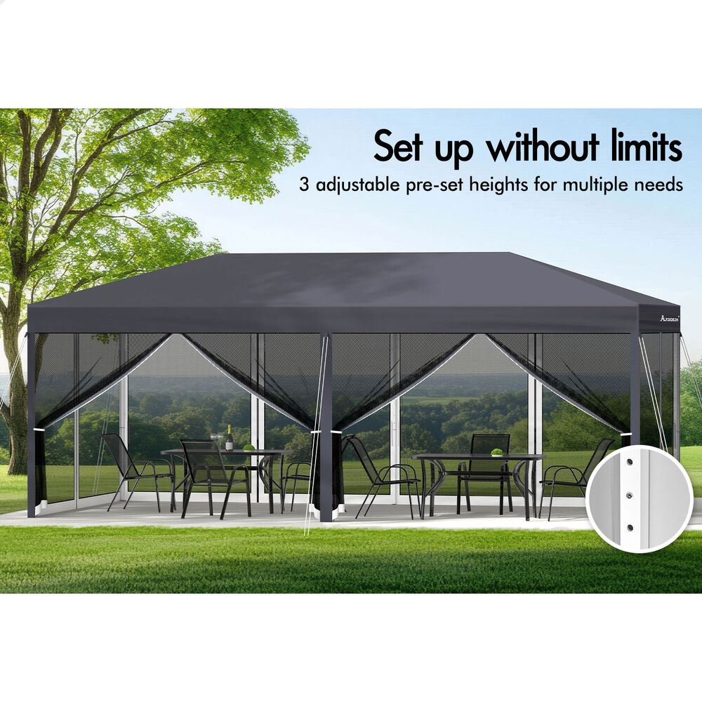 3x6m Gazebo ALFORDSON Pop Up Marquee Outdoor Tent Mesh Wall Grey
