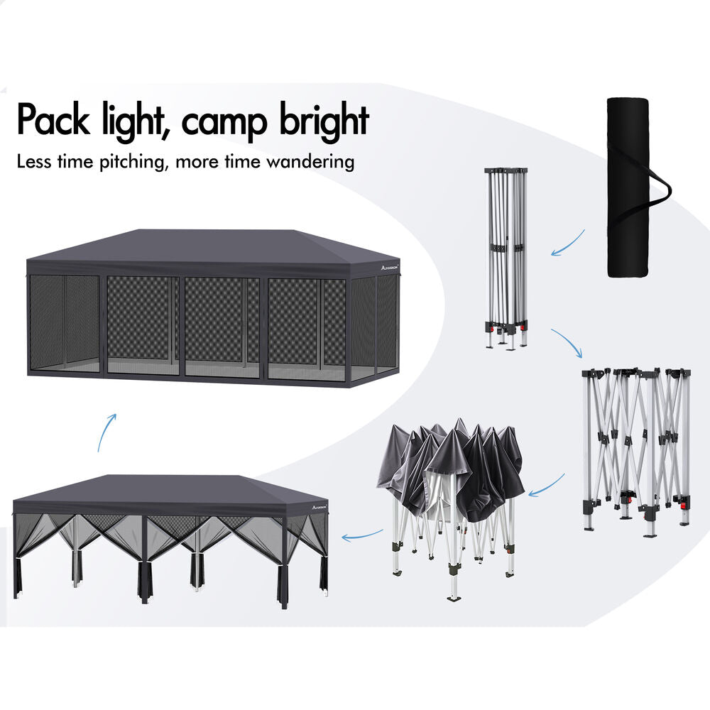3x6m Gazebo ALFORDSON Pop Up Marquee Outdoor Tent Mesh Wall Grey