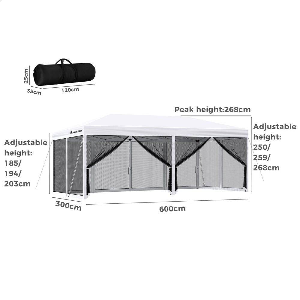 3x6m Gazebo ALFORDSON Pop Up Marquee Outdoor Tent Mesh Wall White