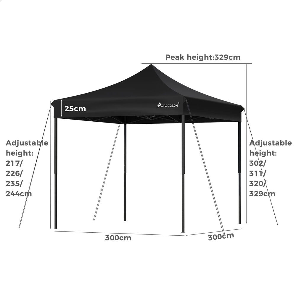 ALFORDSON Gazebo 3x3m Pop Up Marquee 600D Oxford Folding Camping Tent Black