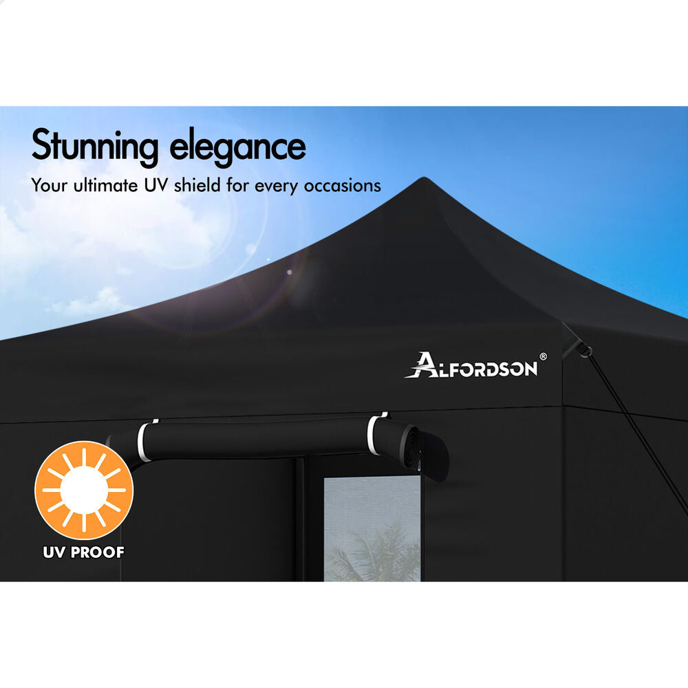 ALFORDSON Gazebo 3x3m Pop Up Marquee 600D Oxford Folding Camping Tent Black