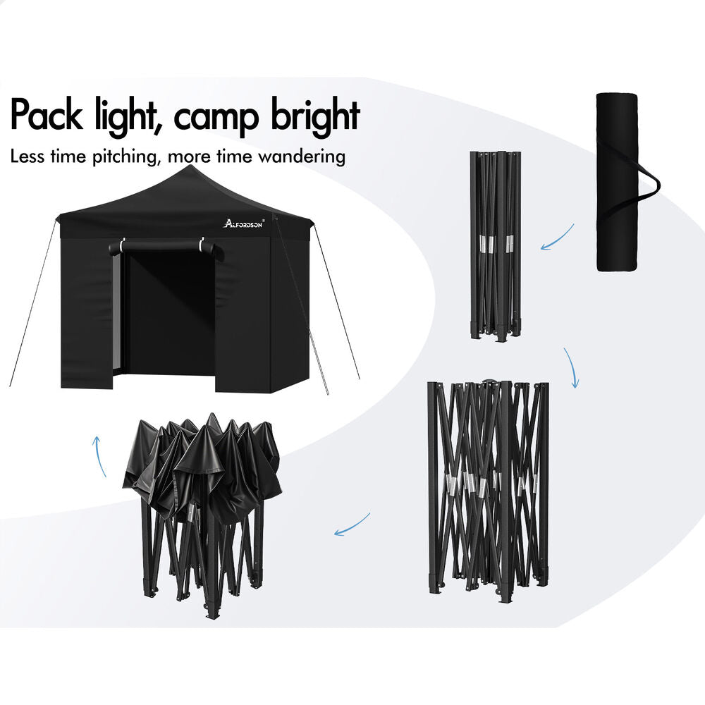 ALFORDSON Gazebo 3x3m Pop Up Marquee 600D Oxford Folding Camping Tent Black