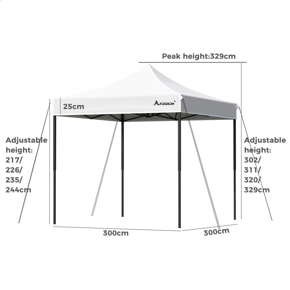 ALFORDSON Gazebo 3x3m Pop Up Marquee 600D Oxford Folding Camping Tent White