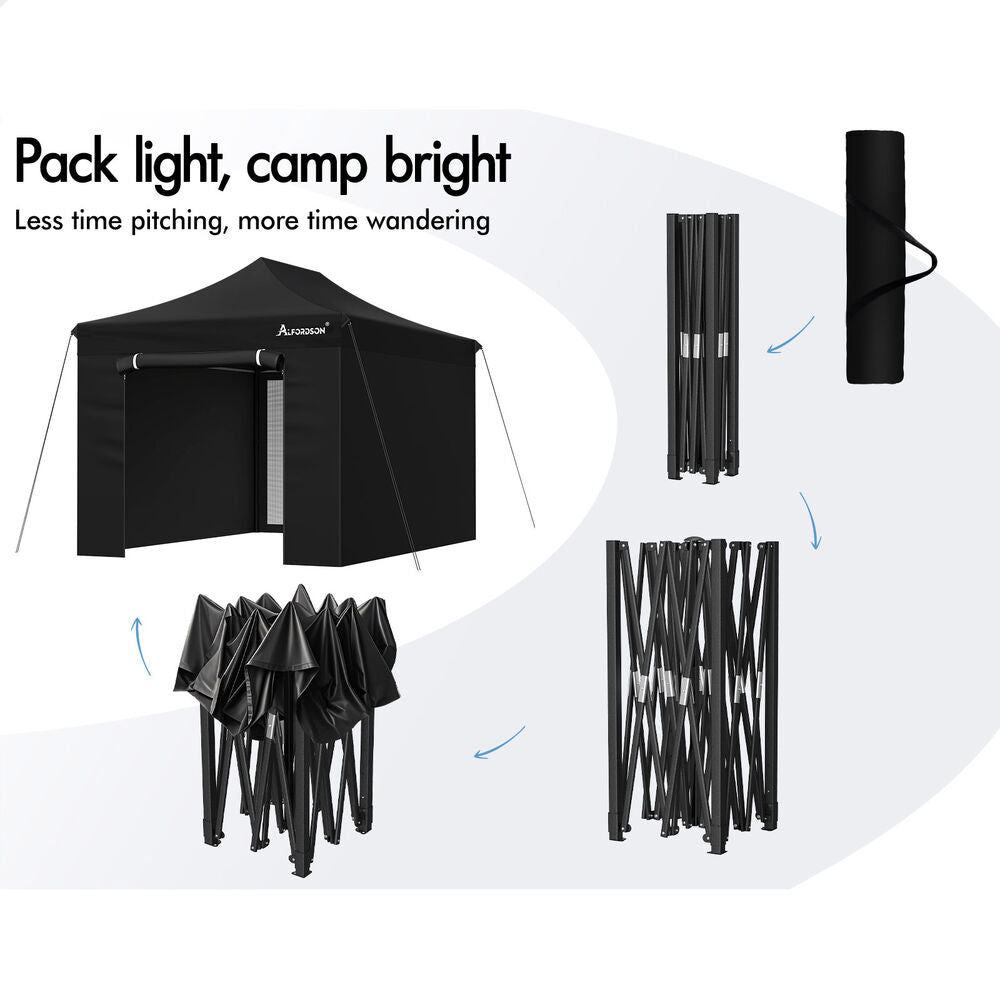 ALFORDSON Gazebo 4.5x3m Pop Up Marquee 600D Oxford Folding Camping Tent Black