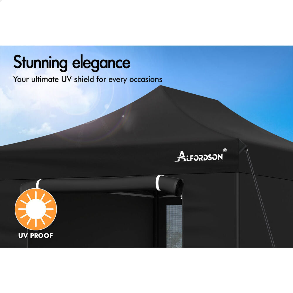 ALFORDSON Gazebo 4.5x3m Pop Up Marquee 600D Oxford Folding Camping Tent Black