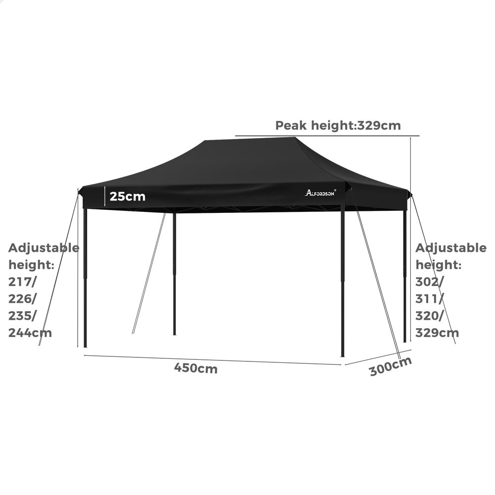 ALFORDSON Gazebo 4.5x3m Pop Up Marquee 600D Oxford Folding Camping Tent Black