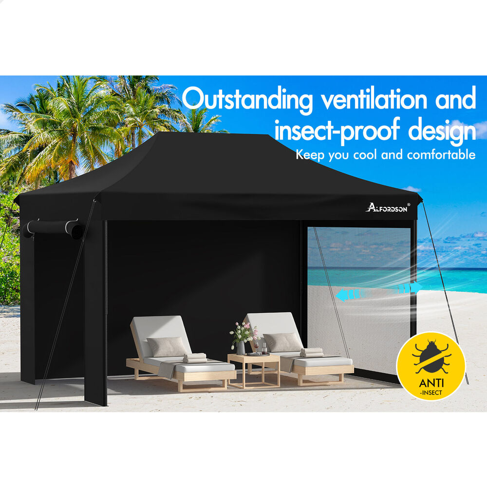 ALFORDSON Gazebo 4.5x3m Pop Up Marquee 600D Oxford Folding Camping Tent Black
