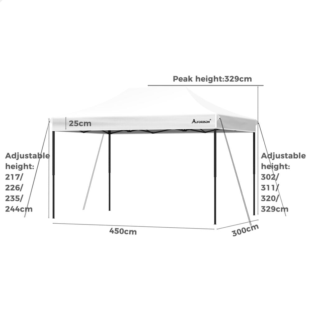 ALFORDSON Gazebo 4.5x3m Pop Up Marquee 600D Oxford Folding Camping Tent White