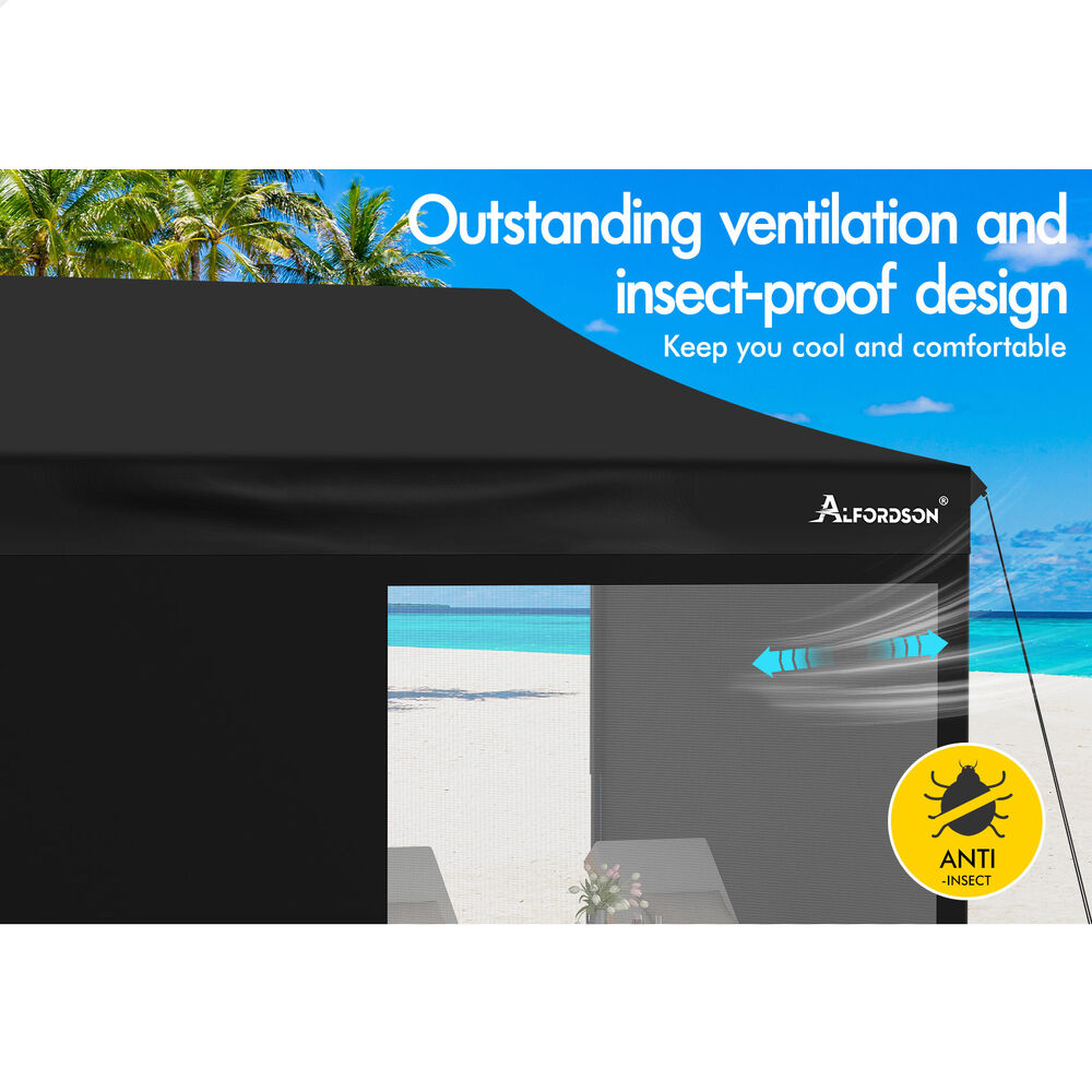 ALFORDSON Gazebo 6x3m Pop Up Marquee 600D Oxford Folding Camping Tent Black