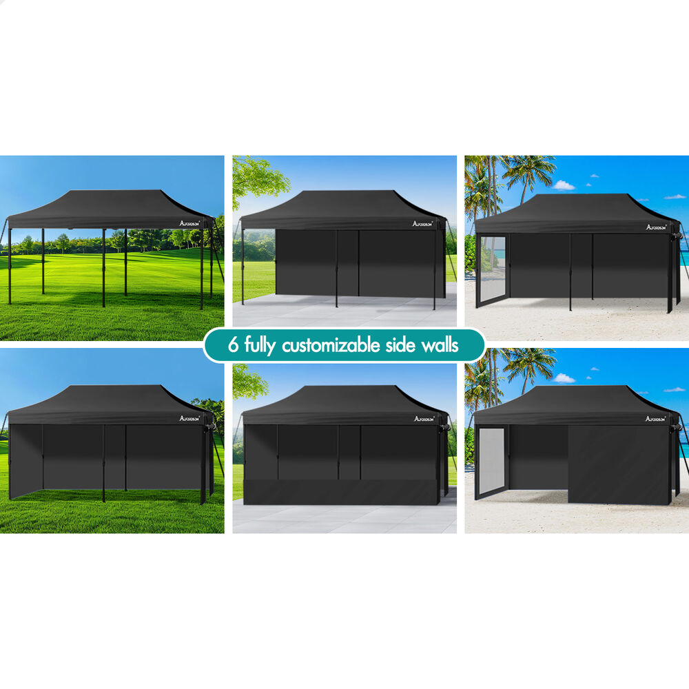 ALFORDSON Gazebo 6x3m Pop Up Marquee 600D Oxford Folding Camping Tent Black
