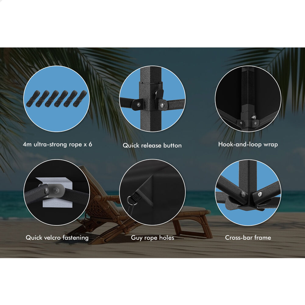 ALFORDSON Gazebo 6x3m Pop Up Marquee 600D Oxford Folding Camping Tent Black