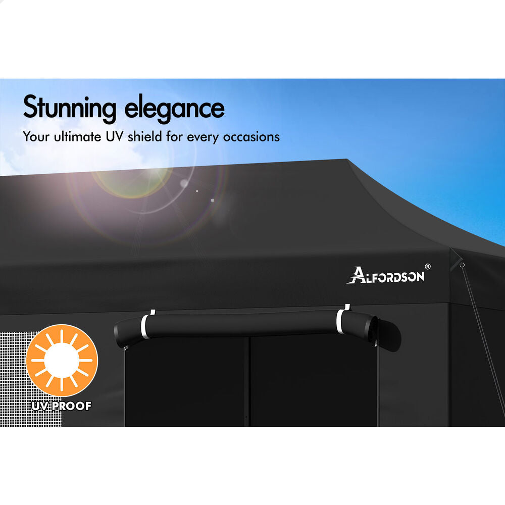 ALFORDSON Gazebo 6x3m Pop Up Marquee 600D Oxford Folding Camping Tent Black