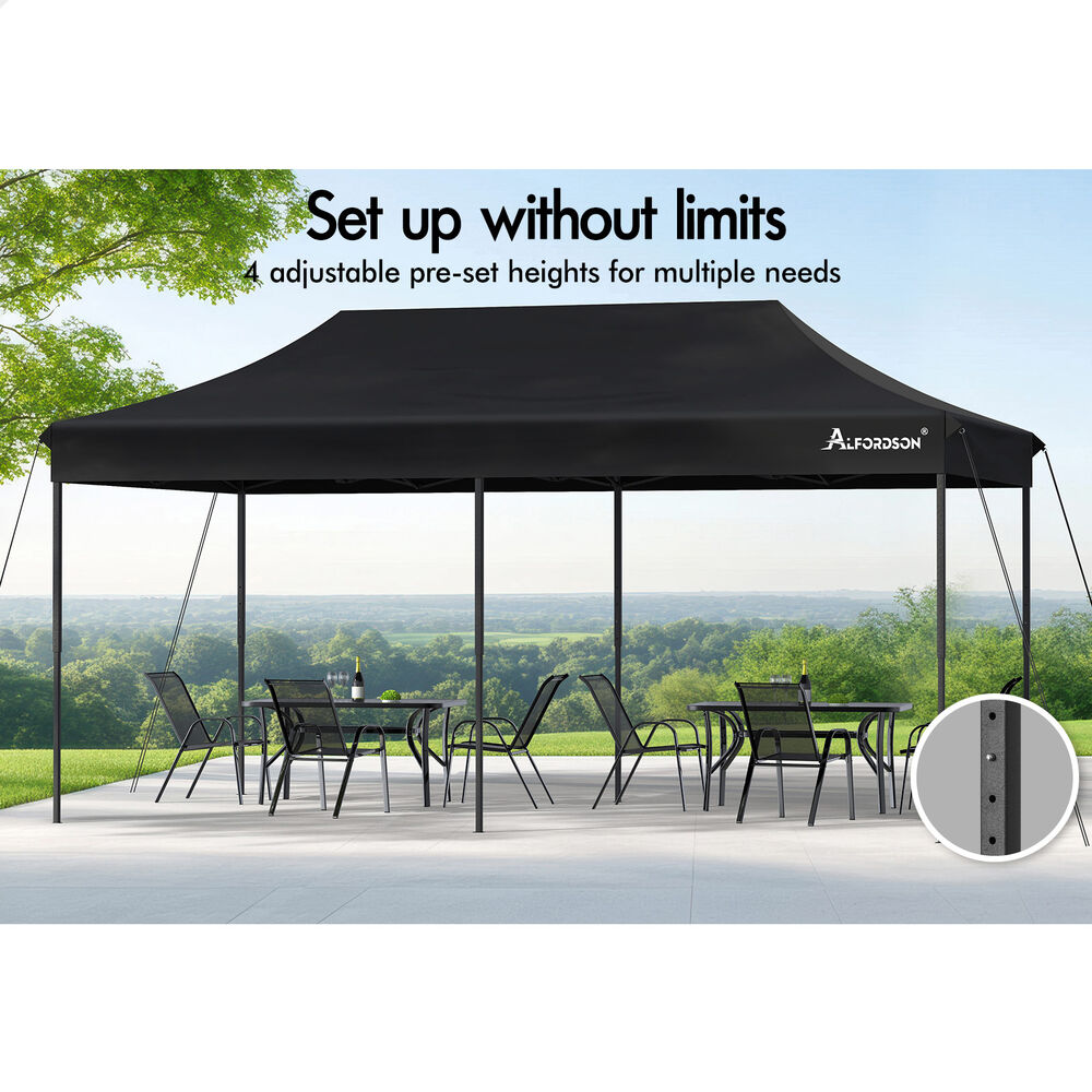 ALFORDSON Gazebo 6x3m Pop Up Marquee 600D Oxford Folding Camping Tent Black