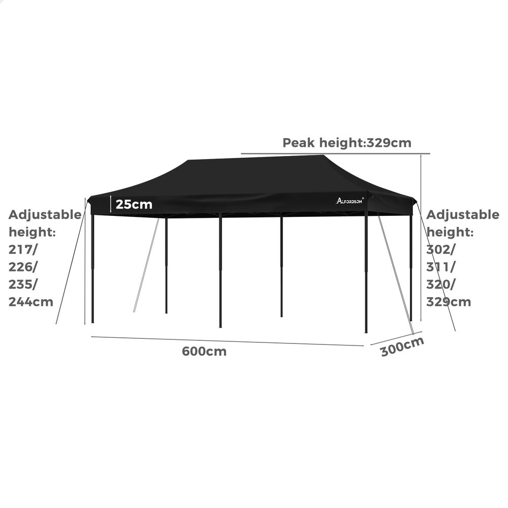 ALFORDSON Gazebo 6x3m Pop Up Marquee 600D Oxford Folding Camping Tent Black