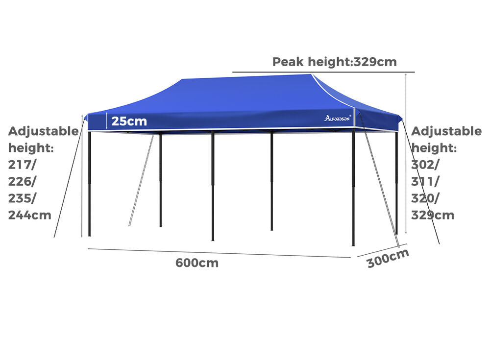 ALFORDSON Gazebo 3x6m Pop Up Marquee Camping Folding Tent 600D Oxford Blue