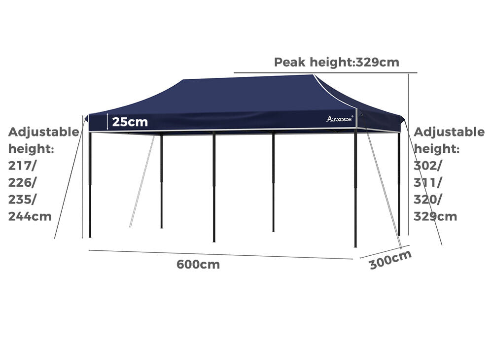 ALFORDSON Gazebo 6x3m Pop Up Marquee 600D Oxford Folding Camping Tent Navy