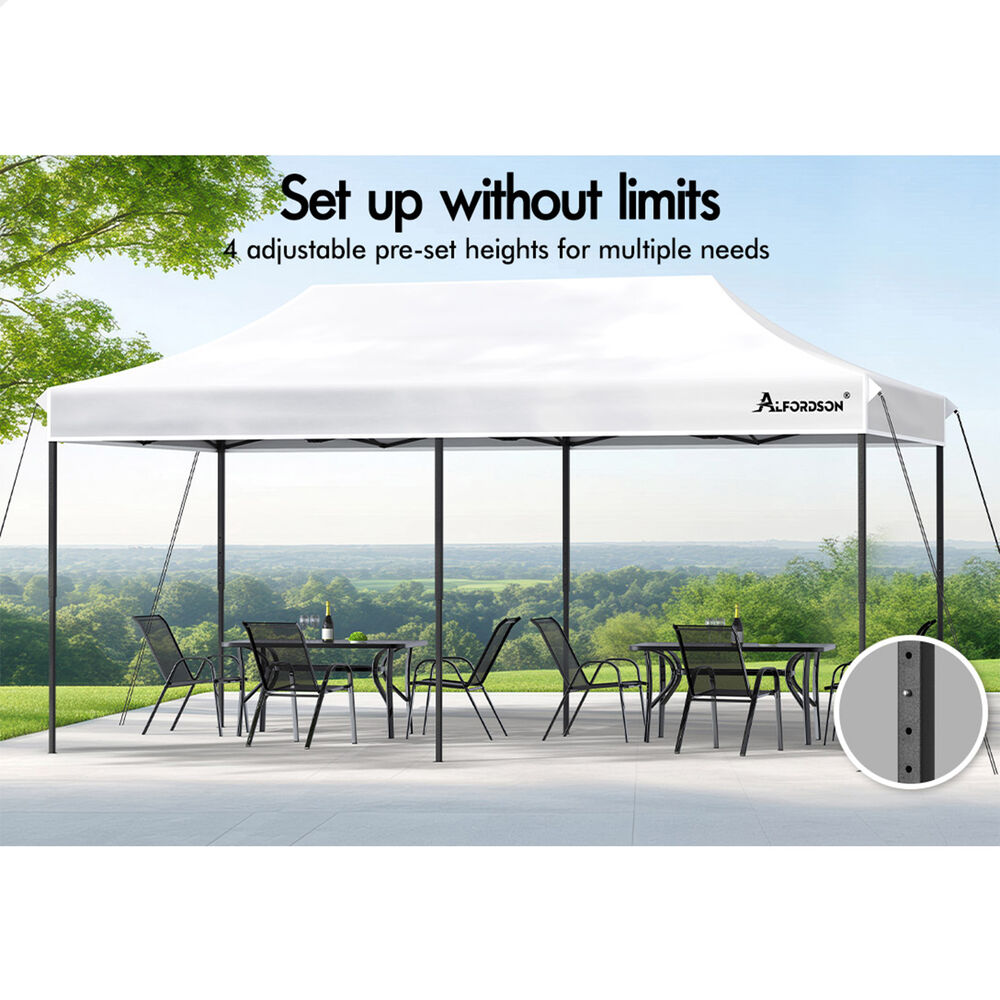 ALFORDSON Gazebo 6x3m Pop Up Marquee 600D Oxford Folding Camping Tent White