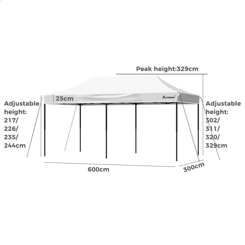 ALFORDSON Gazebo 6x3m Pop Up Marquee 600D Oxford Folding Camping Tent White