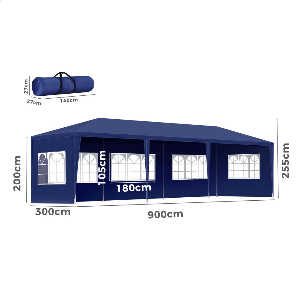 ALFORDSON Gazebo 3x9m Outdoor Wedding Camping Marquee Canopy Portable Blue
