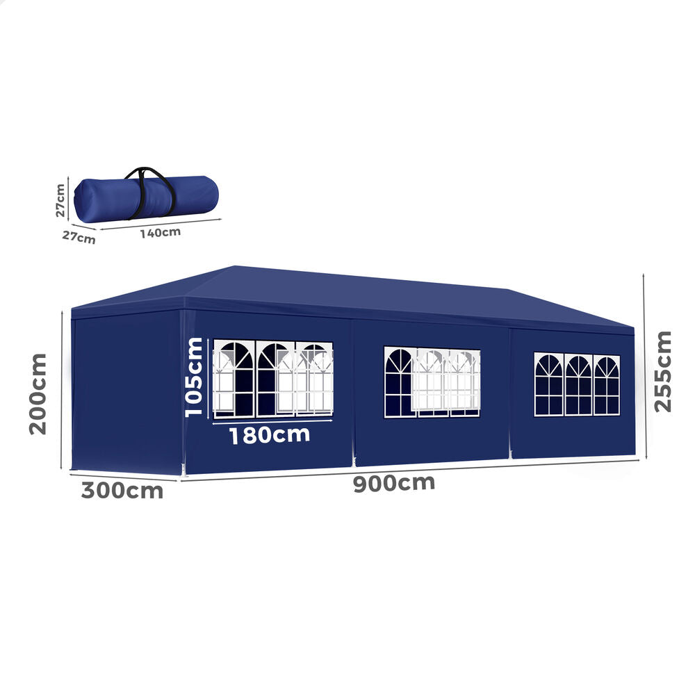 ALFORDSON Gazebo 3x9m Outdoor Wedding Marquee Camping Canopy Portable Blue