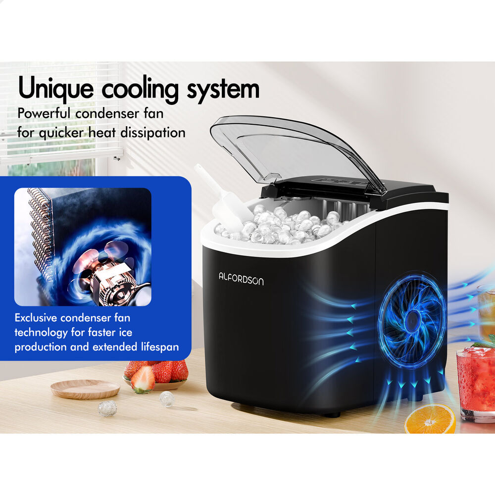 ALFORDSON Portable Ice Maker Machine Bar Countertop 12kg Ice Cube Tray Black