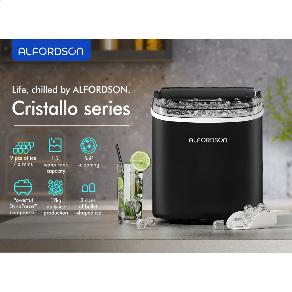 ALFORDSON Portable Ice Maker Machine Bar Countertop 12kg Ice Cube Tray Black