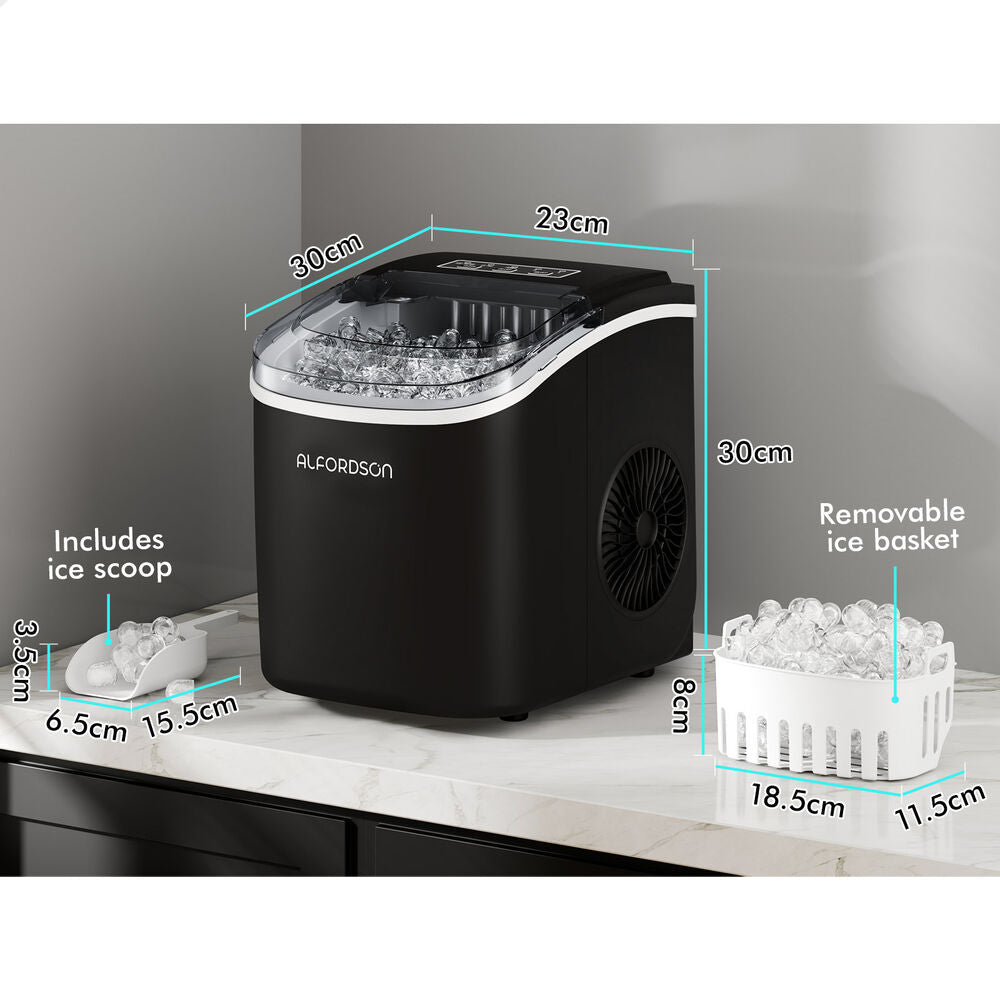 ALFORDSON Portable Ice Maker Machine Bar Countertop 12kg Ice Cube Tray Black