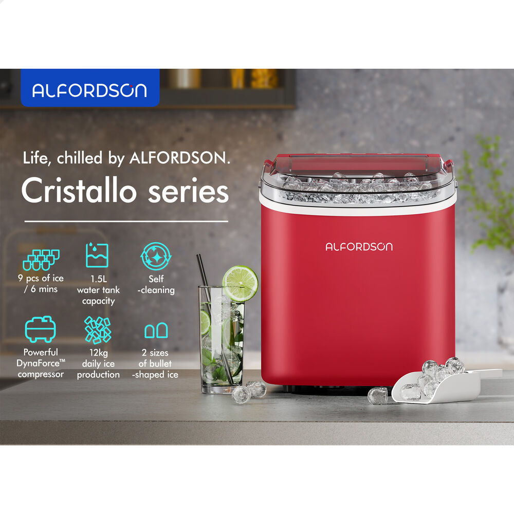 ALFORDSON Portable Ice Maker Machine Countertop 12kg Ice Cube Tray Red