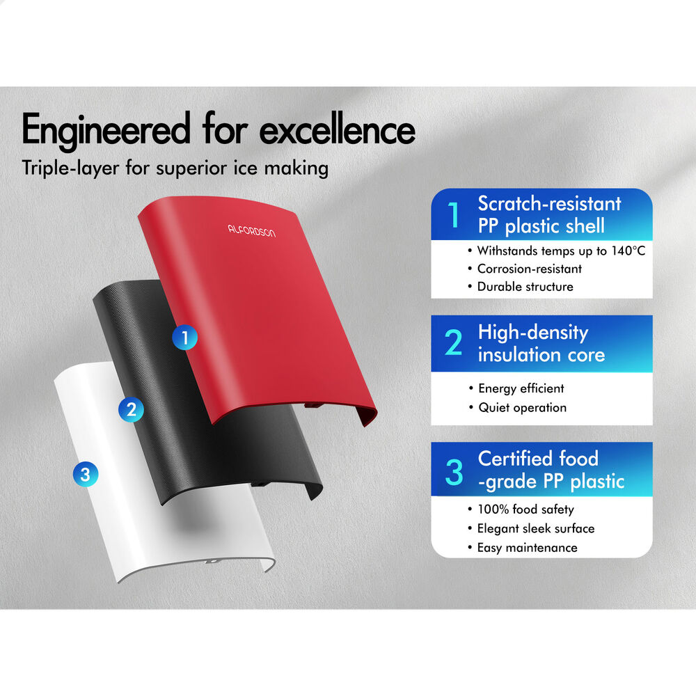 ALFORDSON Portable Ice Maker Machine Countertop 12kg Ice Cube Tray Red