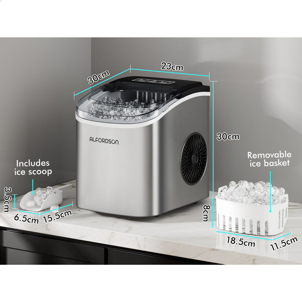 ALFORDSON Ice Maker Portable Machine Bar Countertop 12kg Ice Cube Tray Silver