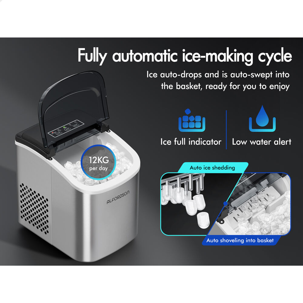 ALFORDSON Ice Maker Portable Machine Bar Countertop 12kg Ice Cube Tray Silver