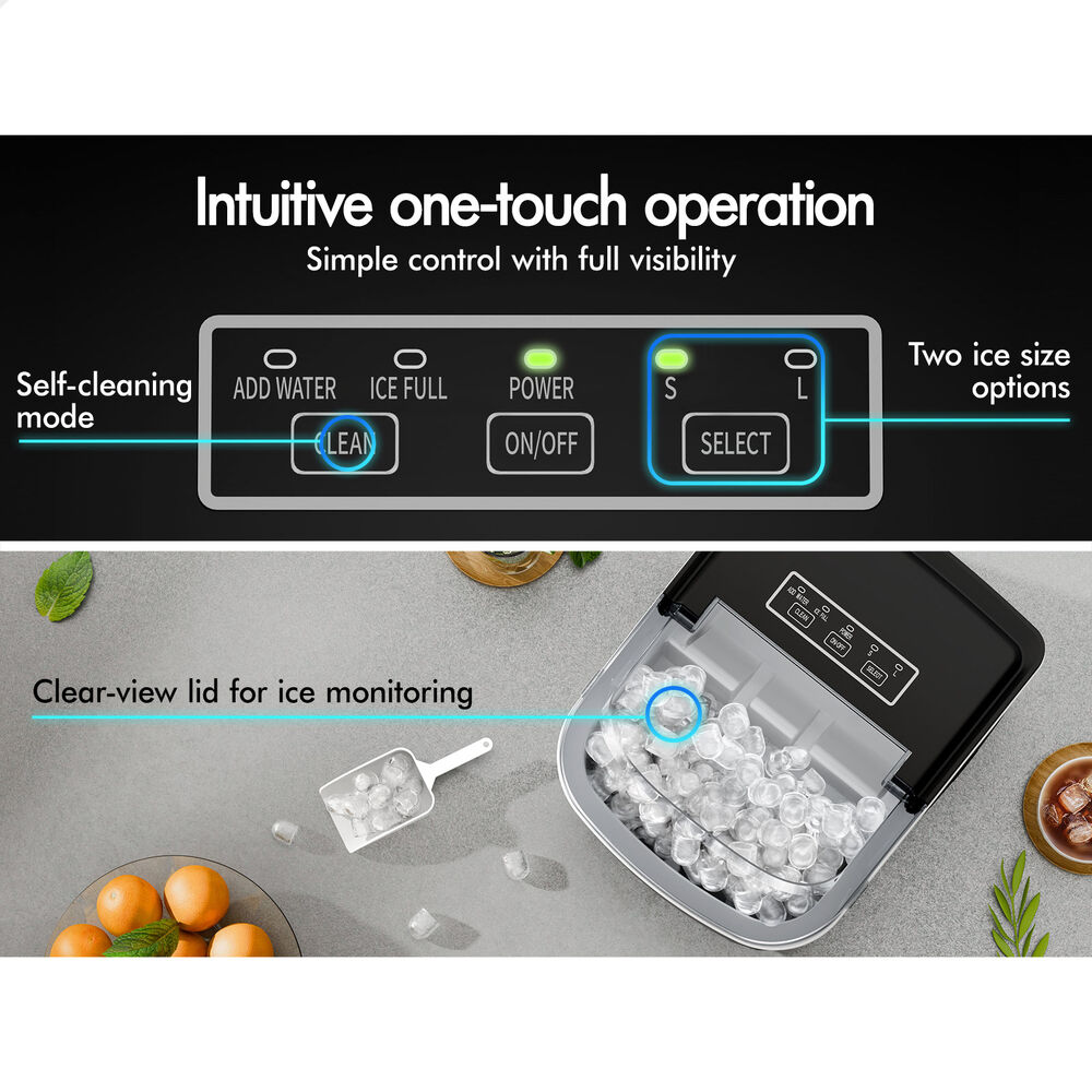 ALFORDSON Ice Maker Portable Machine Bar Countertop 12kg Ice Cube Tray Silver