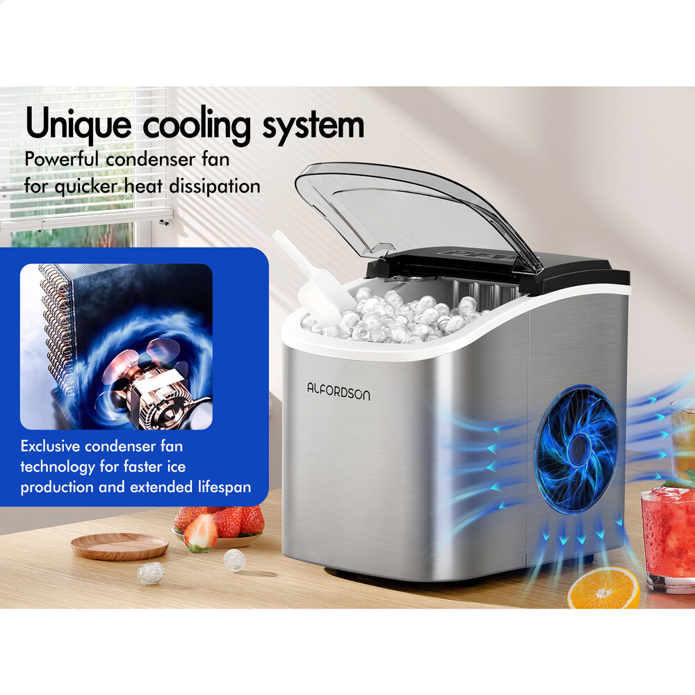 ALFORDSON Ice Maker Portable Machine Bar Countertop 12kg Ice Cube Tray Silver