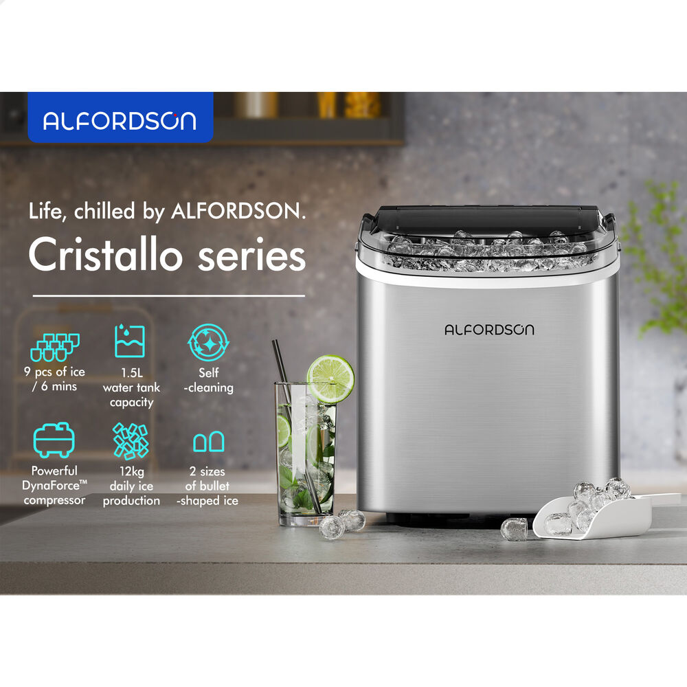 ALFORDSON Ice Maker Portable Machine Bar Countertop 12kg Ice Cube Tray Silver