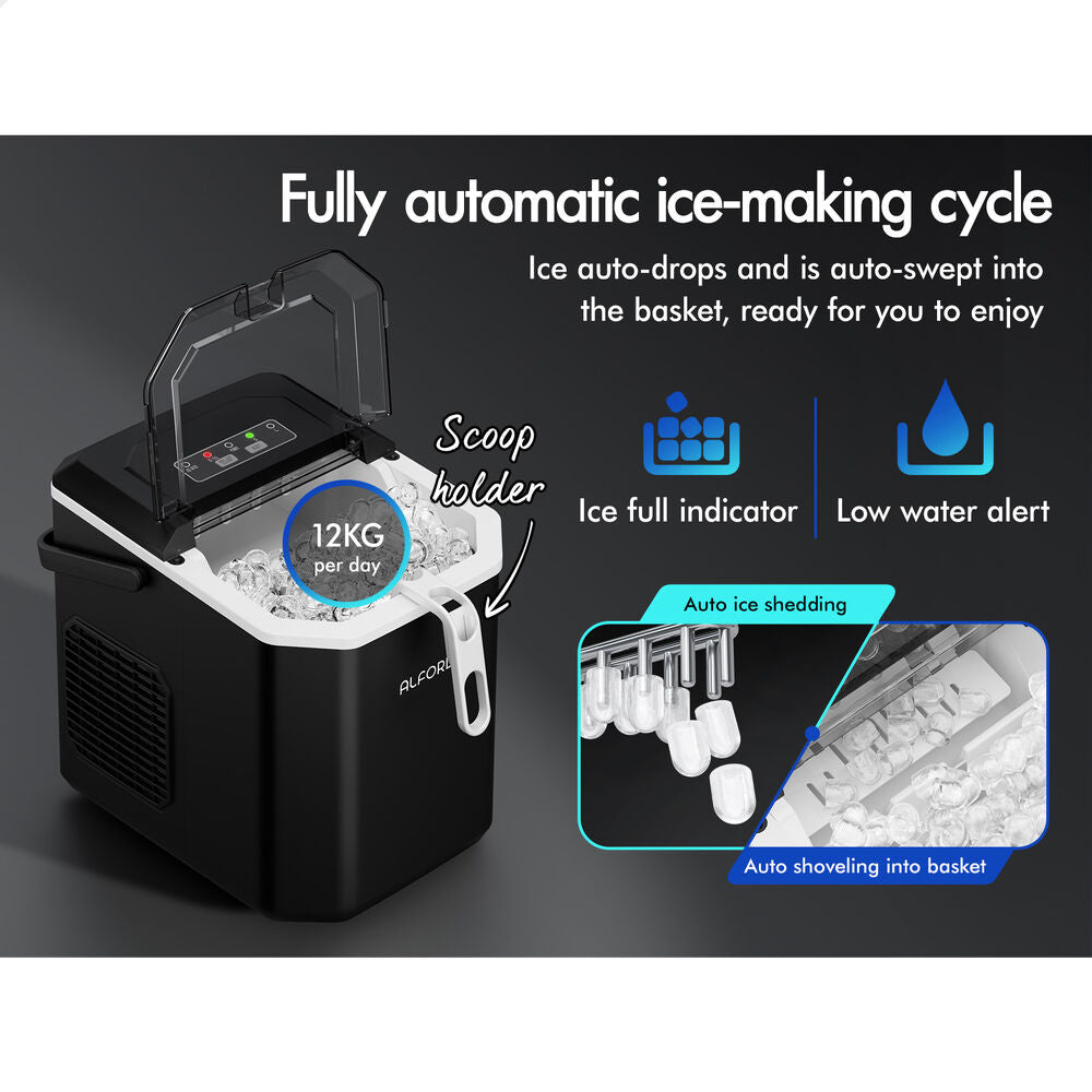 ALFORDSON Portable Ice Maker Machine Bar Countertop 12kg With Handle Black