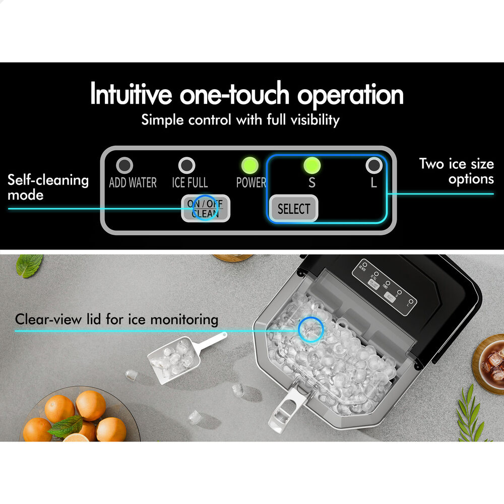 ALFORDSON Portable Ice Maker Machine Bar Countertop 12kg With Handle Black