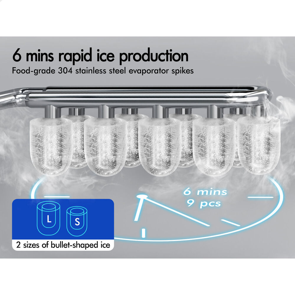 ALFORDSON Ice Maker Machine Portable Countertop 12kg With Handle Silver