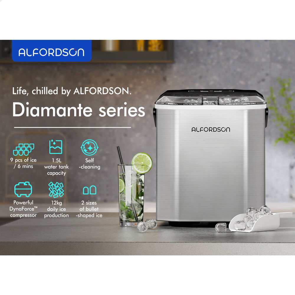 ALFORDSON Ice Maker Machine Portable Countertop 12kg With Handle Silver