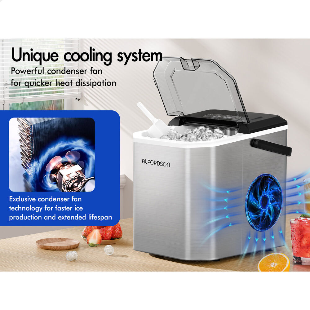 ALFORDSON Ice Maker Machine Portable Countertop 12kg With Handle Silver